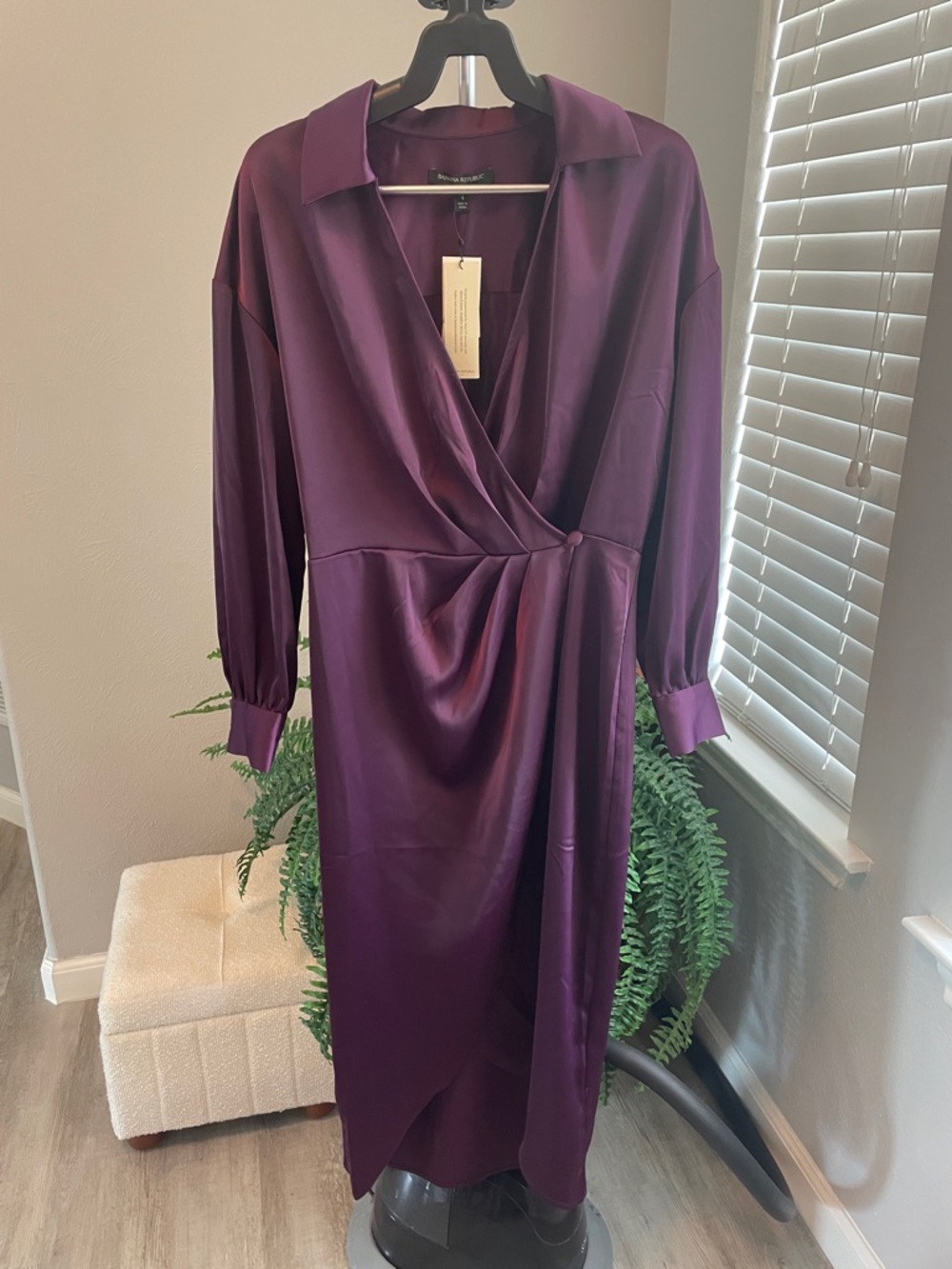 Banana Republic Deep Plum Wrap Midi Dress